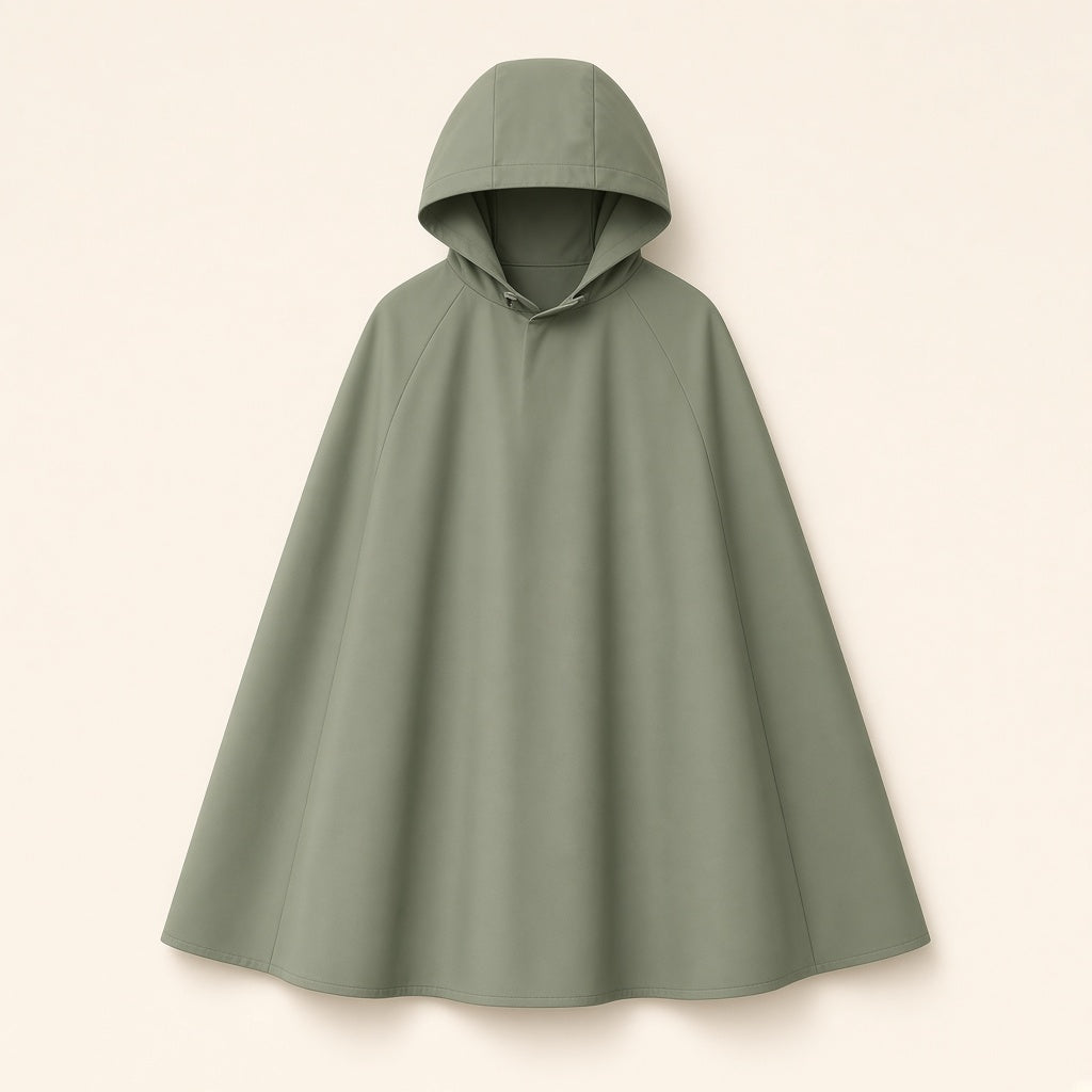 Vloena Lichen rain cape, lichen green, Google Shopping cutout on paper